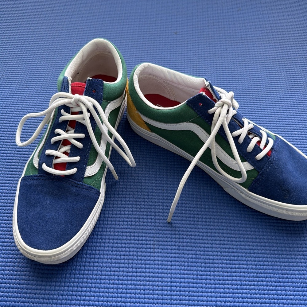 Vans Old Skool Platform Sneakers Men's 7.5/ Women's 9 Colorblock Blue Green Red - Picture 3 of 9